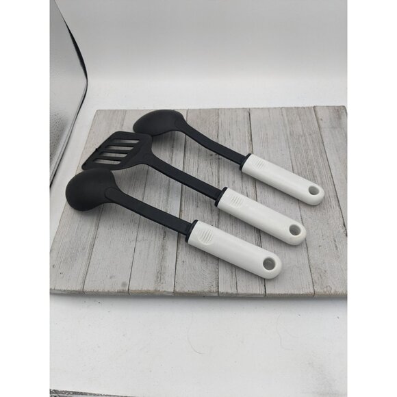 Set of 3 Nylon Utensils Solid Spoon Slotted Spatula Turner Flipper Black Plastic - Picture 5 of 7
